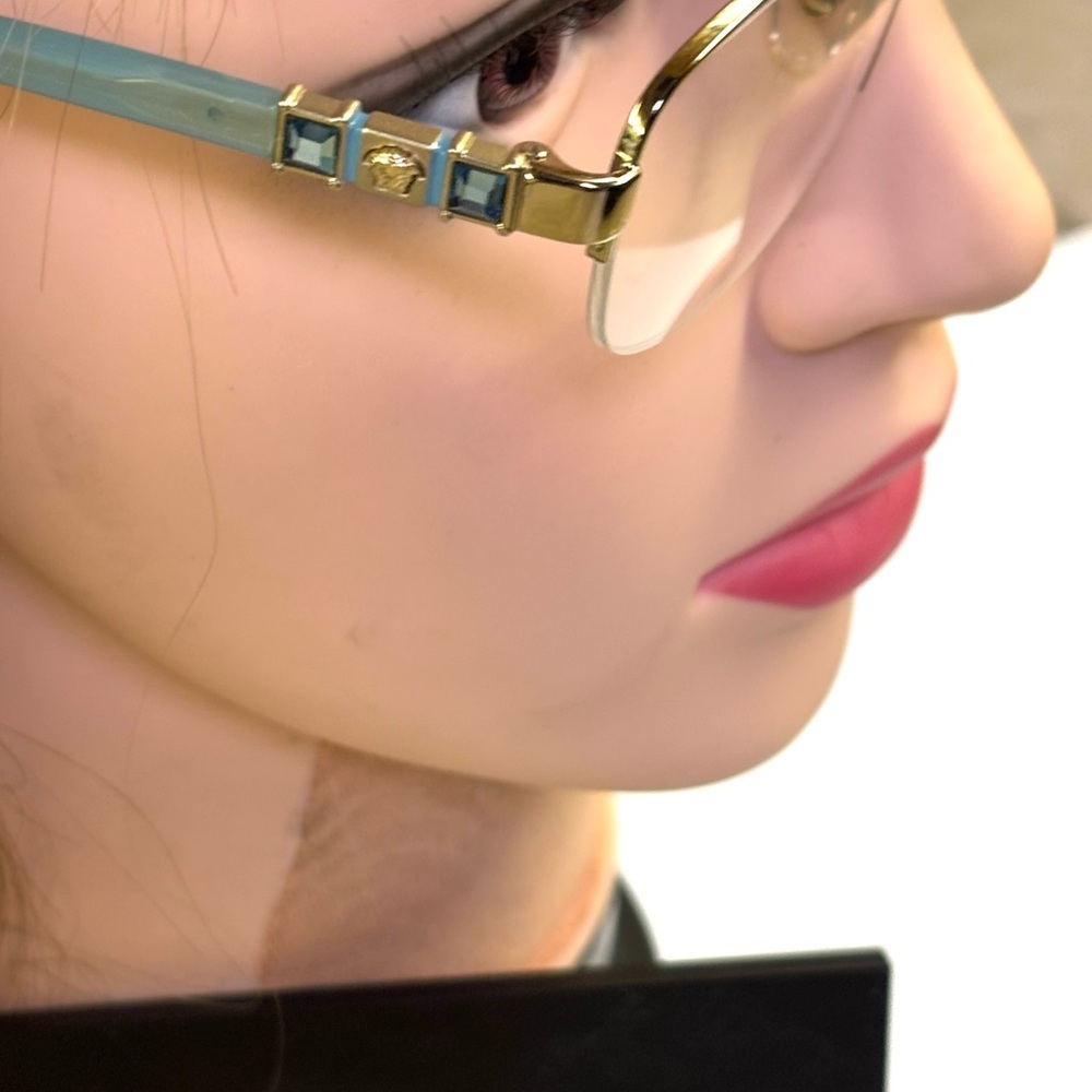 New Versace MOD 1230-B 1362 Gold and Aquamarine Half Rim Optical frame - Picture 2 of 12